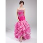 Sirene Sans bretelles Assymetrique Organza Robe de Bal de Promo avec Ondulé Perles (018021097)