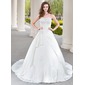 bal Cœur Traîne Chapelle Satin Tulle Robe de Mariée avec Ondulé Dentelle Perlé (002000471)