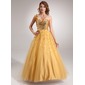 bal Une epaule Longeur au sol Tulle Pailleté Robe de Bal de Promo avec Brodé (018022508)