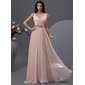 Ligne-A/Princesse Col V Longeur au sol Mousseline Robe de Bal de Promo avec Ondulé Brodé (018022748)