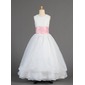 A-Line/Princess Scoop Neck Floor-Length Organza Charmeuse Flower Girl Dress With Sash (010014615)