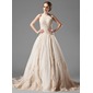 Ligne-A/Princesse Bretelles autour du cou Traîne Chapelle Satin Tulle Robe de Mariée avec lacet Perlé (002000154)