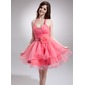A-Line/Princess Halter Short/Mini Organza Homecoming Dress With Ruffle Beading Flower(s) (022021050)