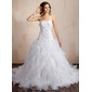 bal Cœur Traîne Chapelle Organza Satin Robe de Mariée avec Dentelle Perlé Fleurs (002000106)