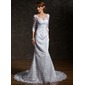 Sirene Col V Traine courte Satin Dentelle Robe de Mariée avec Perlé (002011518) Sirene Col V Traine courte Satin Dentelle Robe de Mariée avec Perlé (002011518)