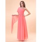 A-Lijn/Prinses Een-Schouder Vloerlengte Chiffon Vakantie Jurk met Roes Kraal (020014396)