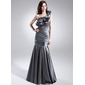 Sirene Une epaule Traine longue Taffetas Robe de Bal de Promo avec Ondulé Brodé (018015905)