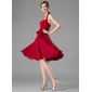 A-Lijn/Prinses Halter Knielengte Chiffon Bruidsmeisjes Jurk met Roes (007001816)