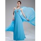 Keizer V-nek Korte Sleep Chiffon Avondjurken met Roes Kraal (017004349) Keizer V-nek Korte Sleep Chiffon Avondjurken met Roes Kraal (017004349)