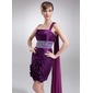 Gaine Une epaule Court/Mini Mousseline Charmeuse Robe de Bal de Promo avec Ondulé Brodé Fleurs (018016254) Gaine Une epaule Court/Mini Mousseline Charmeuse Robe de Bal de Promo avec Ondulé Brodé Fleurs (018016254)