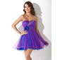 Empire Sweetheart Short/Mini Tulle Homecoming Dress With Ruffle Beading Flower(s) (022009670)