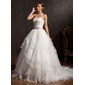 Ball-Gown Sweetheart Chapel Train Organza Wedding Dress With Ruffle Lace Sashes Sequins (002015163)