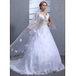 bal Col V Traîne Chapelle Satin Tulle Robe de Mariée avec lacet Echarpes Perlé (002000546)