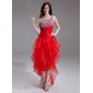 Ligne-A/Princesse Une epaule Assymetrique Organza Robe de Bal de Promo avec Brodé Pailleté (018011238)