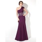 Nauwaansluitend Een-Schouder Vloerlengte Chiffon Avondjurk met Roes Kraal (017005817)
