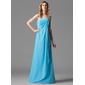 Sheath Strapless Floor-Length Chiffon Bridesmaid Dress With Ruffle Flower(s) (007004157)