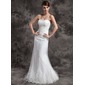 A-Line/Princess Sweetheart Court Train Satin Tulle Wedding Dress With Lace Beadwork (002015010)