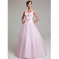bal Bretelles autour du cou Longeur au sol Tulle Robe de Quinceanera avec Dentelle Brodé (021020615)