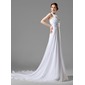 Empire Une epaule Traîne Chapelle Mousseline Charmeuse Robe de Mariée avec Ondulé Fleurs (002000447)