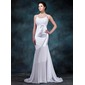 Coupe droite Col rond Traine longue Mousseline Charmeuse Robe de Mariée avec Ondulé (002012670)
