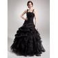 bal Encolure Carrée Longeur au sol Taffetas Organza Dentelle Robe de Quinceanera avec Ondulé Brodé (021002873)