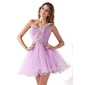 A-formet/Prinsesse En skuldret/asymmetrisk Mini Tulle Ballkjole med Frynse Blonde Paljetter (022020900)