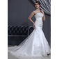 Sirene Cœur Traîne Chapelle Satin Tulle Robe de Mariée avec Dentelle Perlé (002000078)