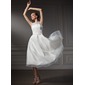 Ligne-A/Princesse Col rond Longeur à mi jambe Organza Satin Robe de Mariée avec Echarpes Fleurs (002021079) Ligne-A/Princesse Col rond Longeur à mi jambe Organza Satin Robe de Mariée avec Echarpes Fleurs (002021079)